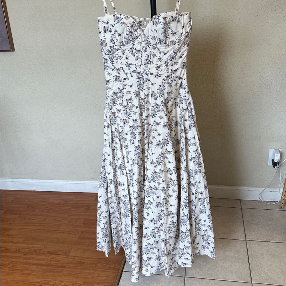 House of CB Steffani Cream stretch cotton floral print midi sundress size S A-C - Picture 4 of 10